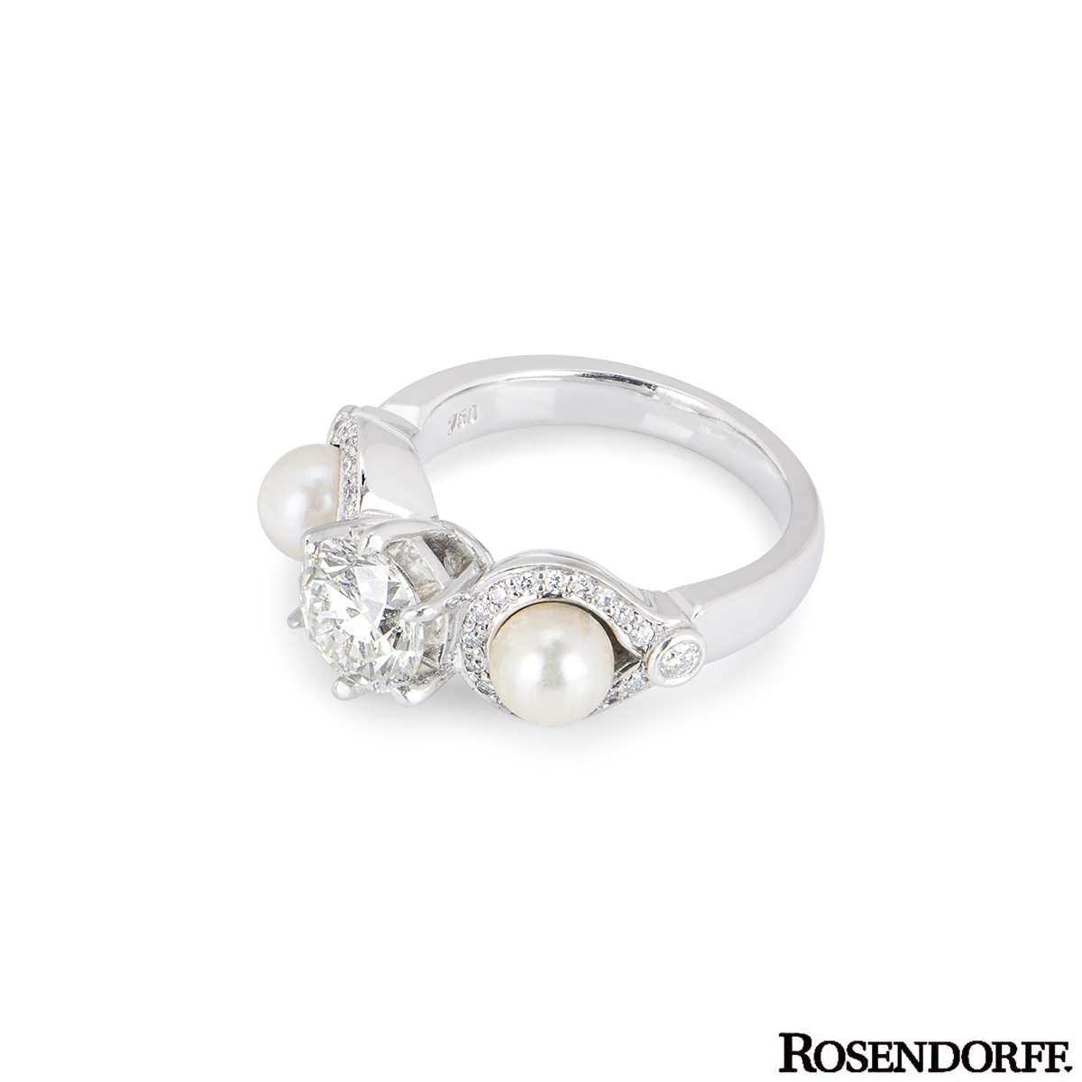 Rosendorff White Gold Diamond & Pearl Ring 1.20ct J/SI1